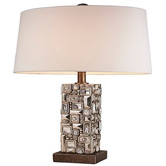Table Lamp with Abstract Mirror Block Base, Bronze