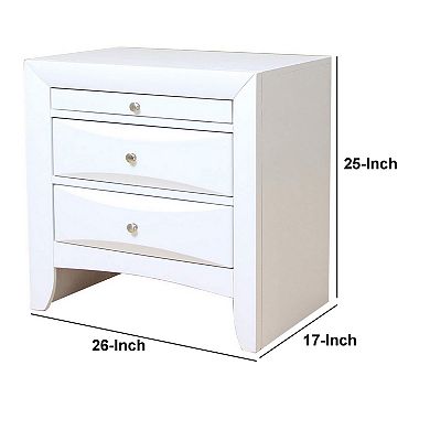 Contemporary 3 Drawer Wood  Nightstand By Ireland, White