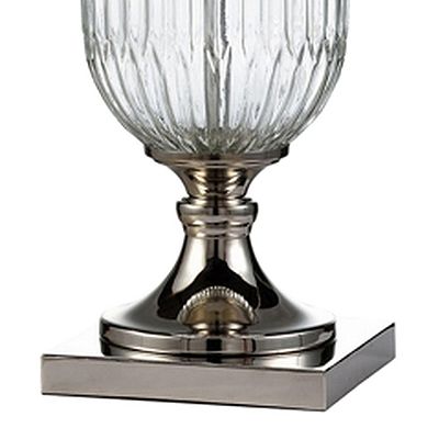 Table Lamp with Glass Pedestal Base and Fabric Shade, Chrome