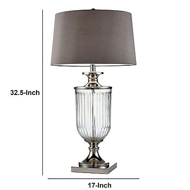Table Lamp with Glass Pedestal Base and Fabric Shade, Chrome