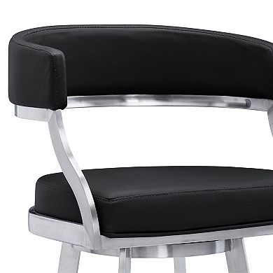 26 Inch Curved Seat Leatherette Swivel Barstool, Silver and Black