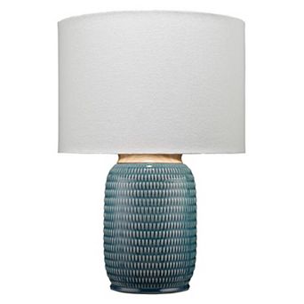 Table Lamp with Ribbed Ceramic Body and Fabric Shade, Blue