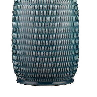 Table Lamp with Ribbed Ceramic Body and Fabric Shade, Blue