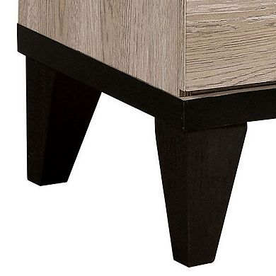 2 Drawer Wooden Nightstand with Grains and Angled Legs, Cream