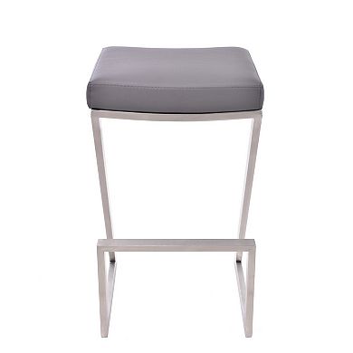 Z Shaped Metal Backless Barstool with Padded Seat, Silver and Gray