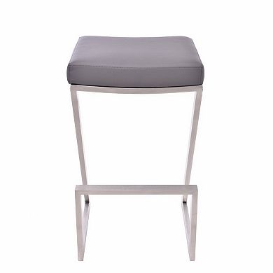 Z Shaped Metal Backless Barstool with Padded Seat, Silver and Gray