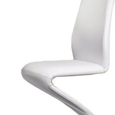 Leatherette Side Chair with U Shaped Metal Base, Set of 2, White and Chrome