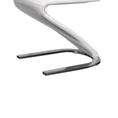Leatherette Side Chair with U Shaped Metal Base, Set of 2, White and Chrome