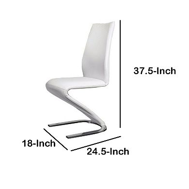 Leatherette Side Chair with U Shaped Metal Base, Set of 2, White and Chrome