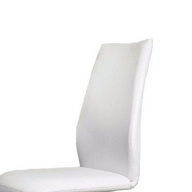 Leatherette Side Chair with U Shaped Metal Base, Set of 2, White and Chrome