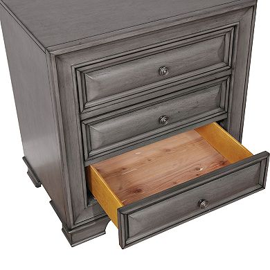 Transitional Wood Night Stand With Night Light, Gray