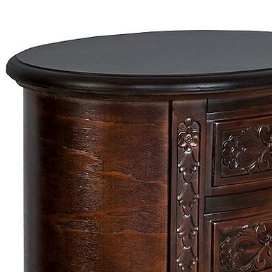 Wooden Chest with 3 Drawer and Scrolled Details, Dark Brown
