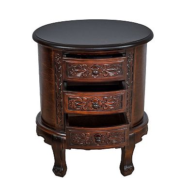 Wooden Chest with 3 Drawer and Scrolled Details, Dark Brown