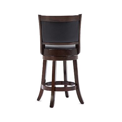 Round Wooden Swivel Counter Stool with Padded Seat and Back, Dark Brown