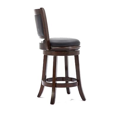 Round Wooden Swivel Counter Stool with Padded Seat and Back, Dark Brown