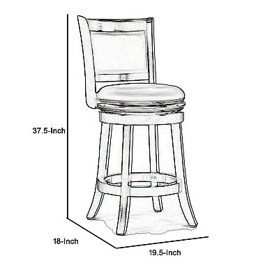 Round Wooden Swivel Counter Stool with Padded Seat and Back, Dark Brown