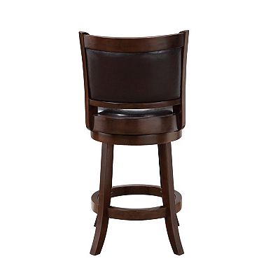 Pal 24 Inch Swivel Counter Stool, Solid Wood, Faux Leather, Cappuccino Brown