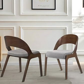 Mid Century Modern Curved Back Wood Dining Chair, Set of 2, Brown and Gray