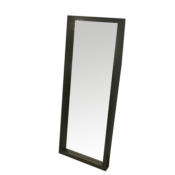 Jose 72 Inch Floor Mirror with Solid Acacia Wood Frame, Weathered Dark Gray