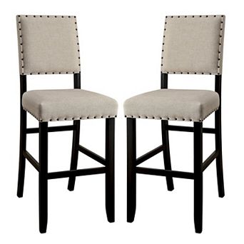 SANIA II Rustic Bar Chair In Ivory Linen, Cream, Set of 2