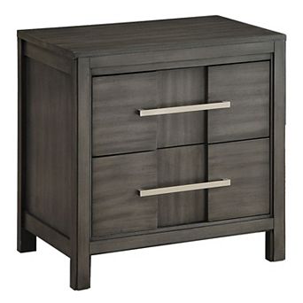 Transitional Solid Wood Night Stand With Two Drawers, Gray