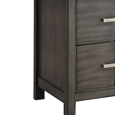 Transitional Solid Wood Night Stand With Two Drawers, Gray