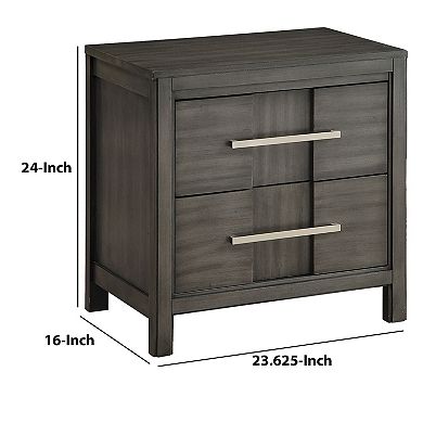 Transitional Solid Wood Night Stand With Two Drawers, Gray