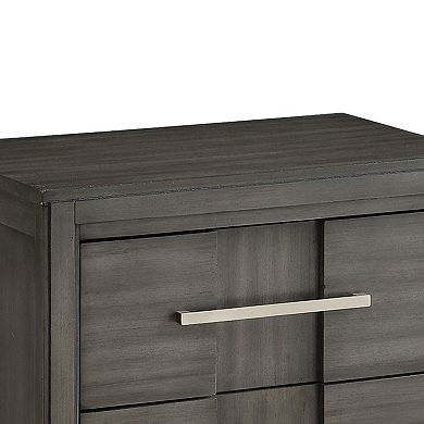 Transitional Solid Wood Night Stand With Two Drawers, Gray