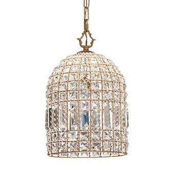 Pendant Chandelier with Dome Metal Frame and Crystal Accents, Gold