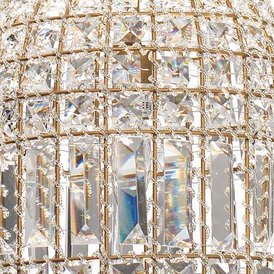 Pendant Chandelier with Dome Metal Frame and Crystal Accents, Gold