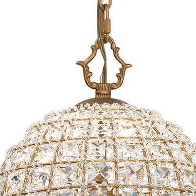 Pendant Chandelier with Dome Metal Frame and Crystal Accents, Gold