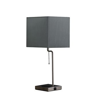Table Lamp with Wireless Charging and Square Shade, Silver