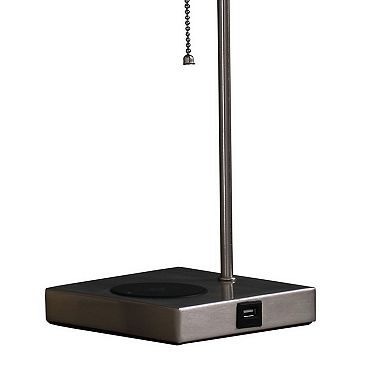 Table Lamp with Wireless Charging and Square Shade, Silver