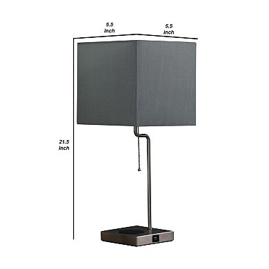 Table Lamp with Wireless Charging and Square Shade, Silver