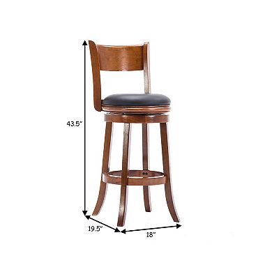 Pal 29 Inch Swivel Bar Stool, Solid Wood, Bonded Leather, Walnut Brown