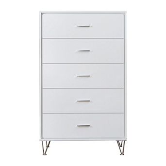 Contemporary Style Wooden Chest with Five Drawers, White