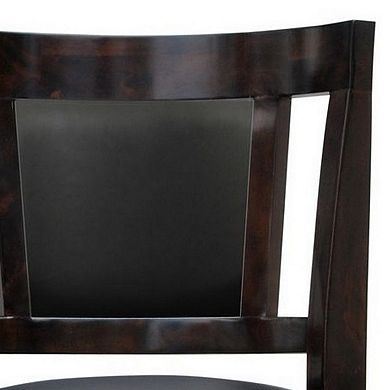 24 Inches Swivel Wooden Frame Counter Stool with Padded Back, Dark Brown