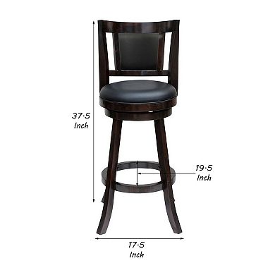 24 Inches Swivel Wooden Frame Counter Stool with Padded Back, Dark Brown