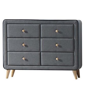 Transitional Style Wood and Fabric Upholstery Dresser with 6 Drawers, Gray