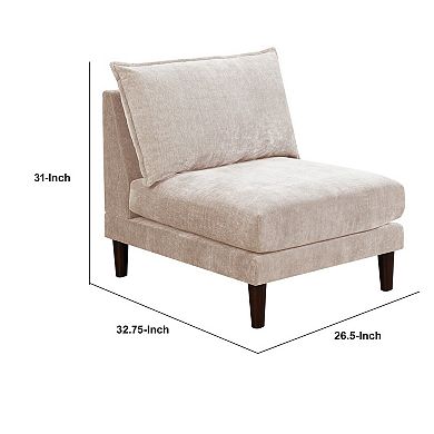 Rio 33 Inch Modular Armless Sofa Chair, Lumbar Cushion, Beige Fabric