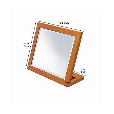 Wooden Rectangular Tilted Bevelled Mirror, Brown and Silver