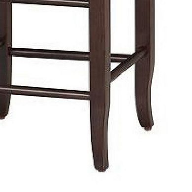 Rush Woven Wooden Frame Counter Stool with Saber Legs, Beige and Dark Brown