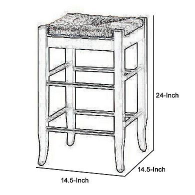 Rush Woven Wooden Frame Counter Stool with Saber Legs, Beige and Dark Brown