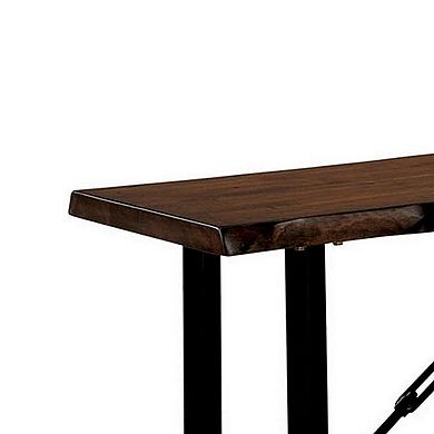 Rectangular Metal Frame Bench with Wooden Seat, Black and Brown
