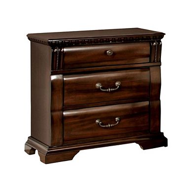 28 Inch Bedside Nightstand, 3 Drawers With Pewter Handles, Classic Dark Cherry Brown Solid Wood