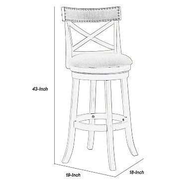 Curved X Shaped Back Swivel Barstool with Fabric Padded Seating, Antique White