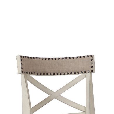 Curved X Shaped Back Swivel Barstool with Fabric Padded Seating, Antique White