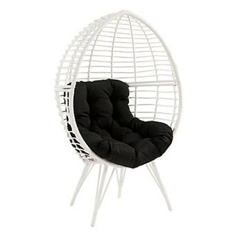 Wicker Patio Lounge Chair with Angled Metal Legs, White