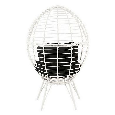 Wicker Patio Lounge Chair with Angled Metal Legs, White