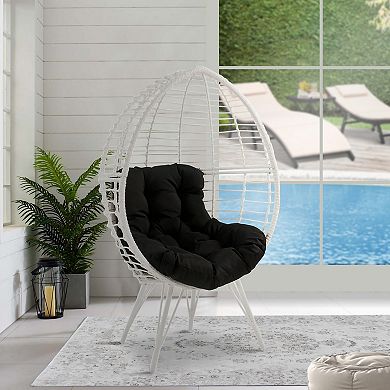 Wicker Patio Lounge Chair with Angled Metal Legs, White